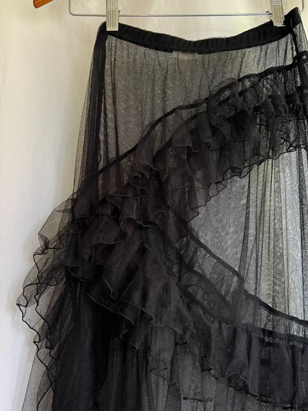 Free People Black Sheer Ruffle Mesh Maxi Skirt XS - Picture 8 of 9